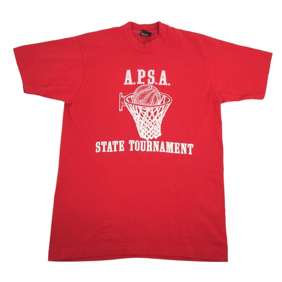 Vintage Screen Stars Best APSA Basketball T-Shirt Large Red White Single Stitch - Picture 1 of 7